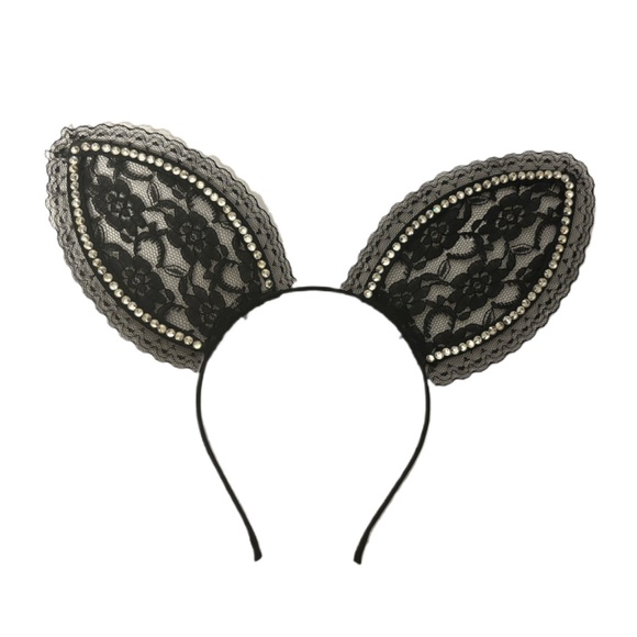 Sparkly Lux Crystal  Lace Bunny Ears Headband With Luxe Crystals New - Picture 3 of 4